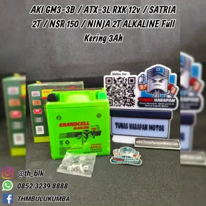 Aki GM3-3B / ALKALINE ATX - 3L Rxk 12V / Satria 2T / NSR 150 / Ninja 2T Full Kering 3Ah 